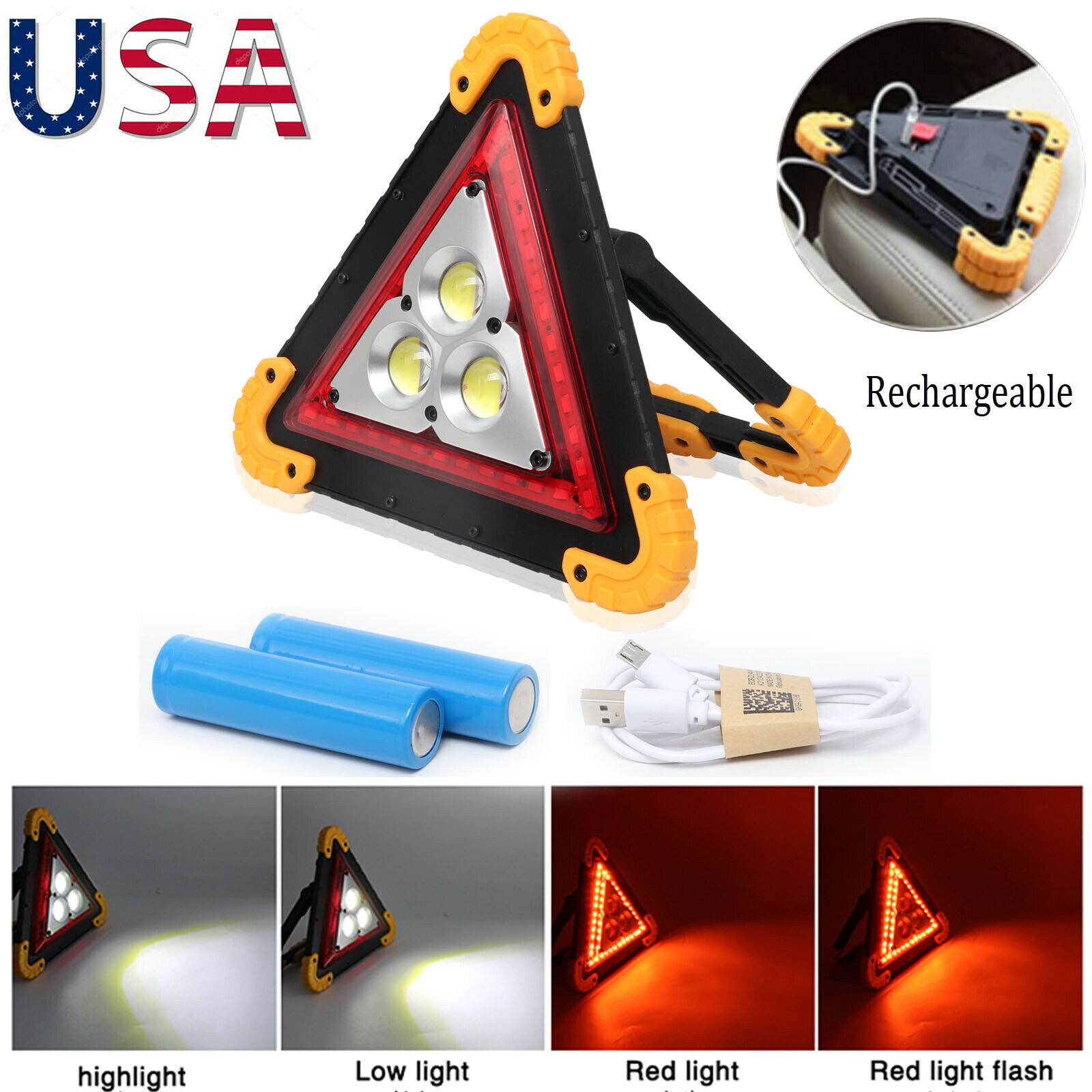 

Car Triangle Flashing LED Work Spot Flood Light Road Emergency Lamp Warning Sign