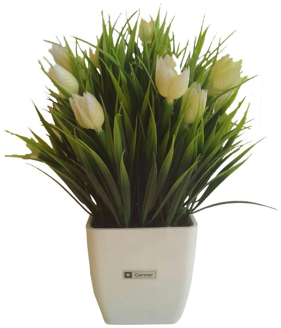 

carmer artificial white tulip flower plant with white melamine pot
