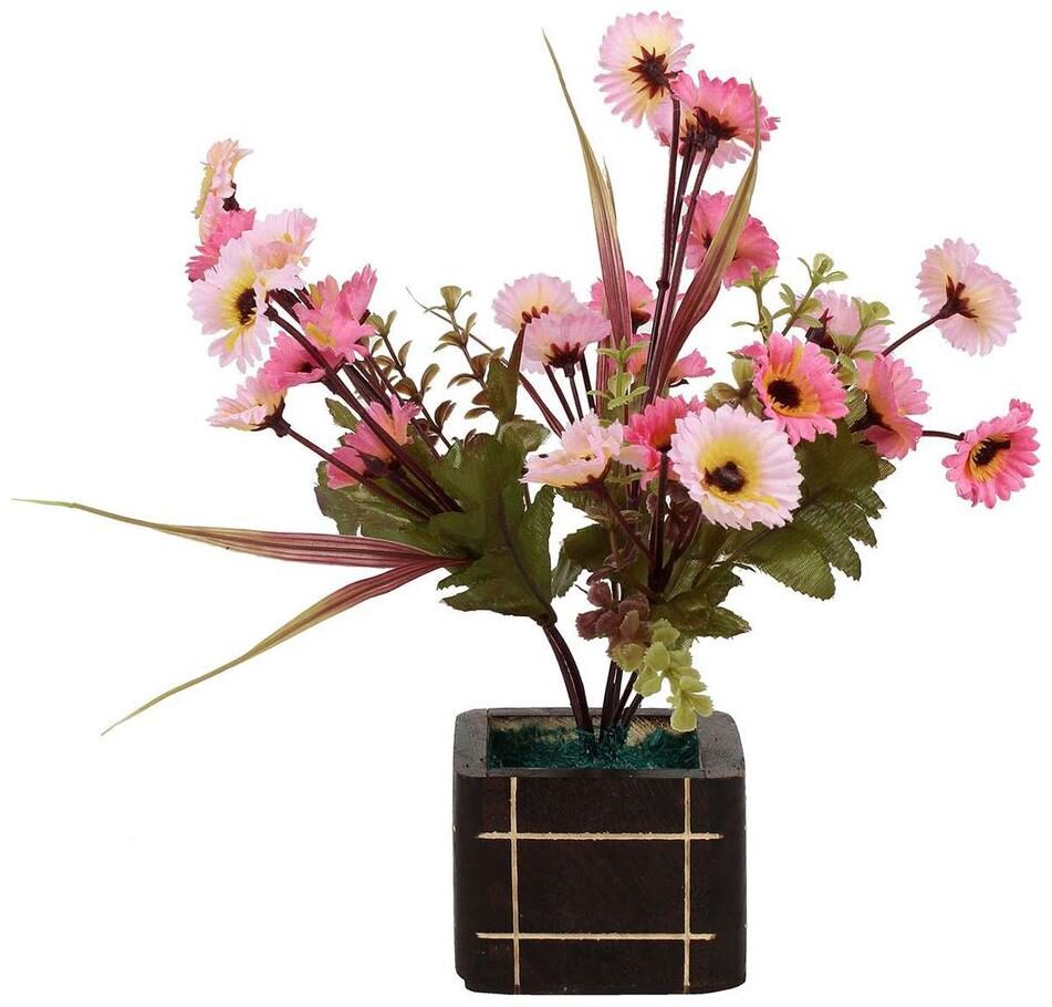 

carmer artificial English flowers with wooden pot