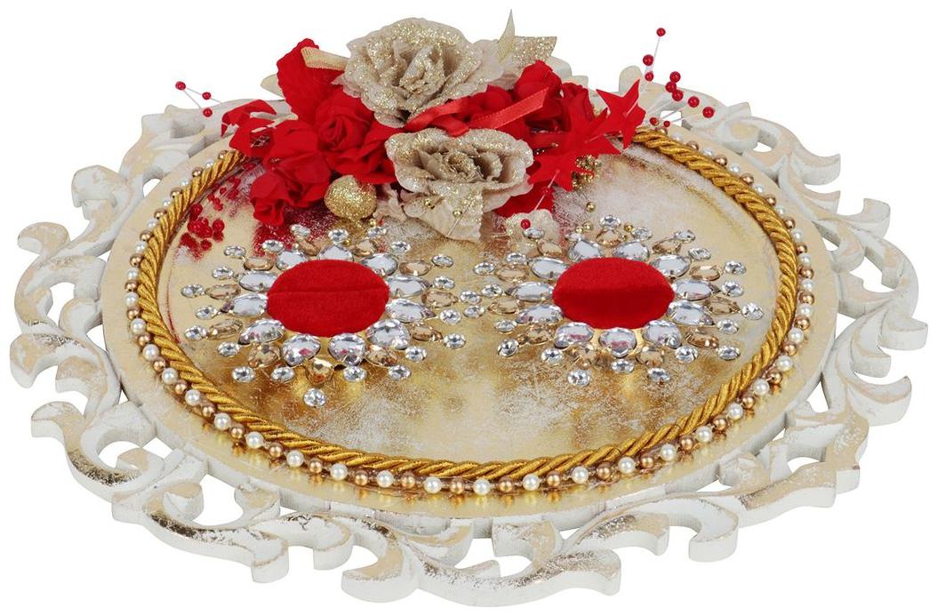 

Carved Gold Collection Wedding Engagement Ring Platter With 2 Ring Holders (rp060)
