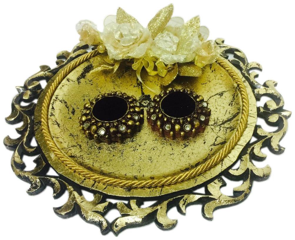 

Carved Gold Collection Wedding Engagement Ring Platter With 2 Ring Holders