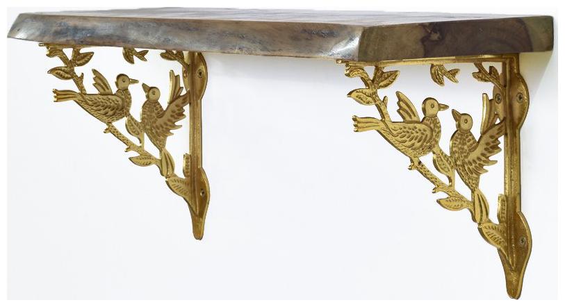 

Casa D cor Warbler Duo Metal and Sheesham Wood Handicrafts Decorative Wall Hanging Bracket Shelf Shelves for Living Bed Room (Standard Golden)