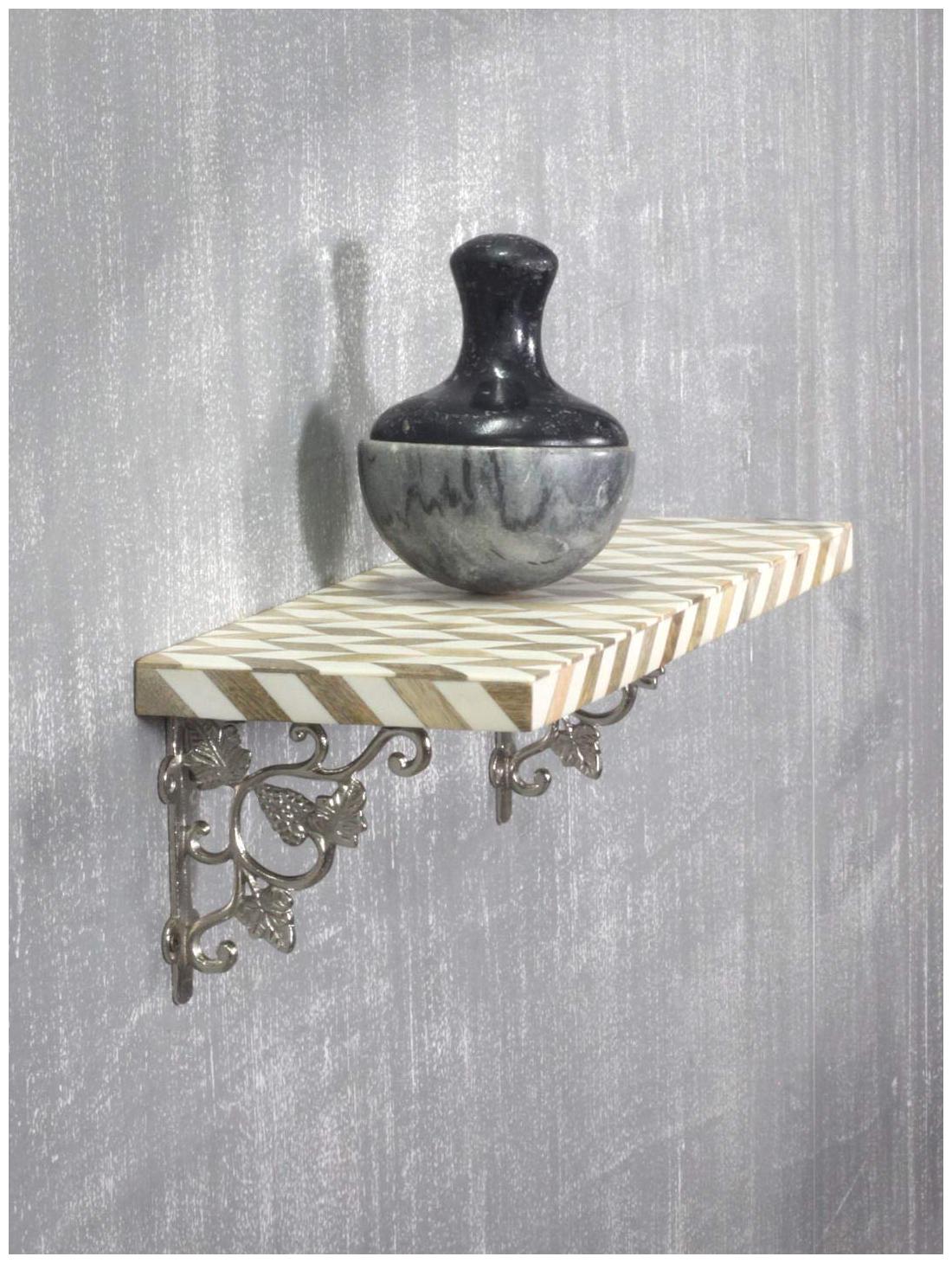 

Casa Decor Argyle Pattern Wooden Decorative Wall Hanging Bracket Shelf Shelves for Living Room Decoration (Silver Standard Size)