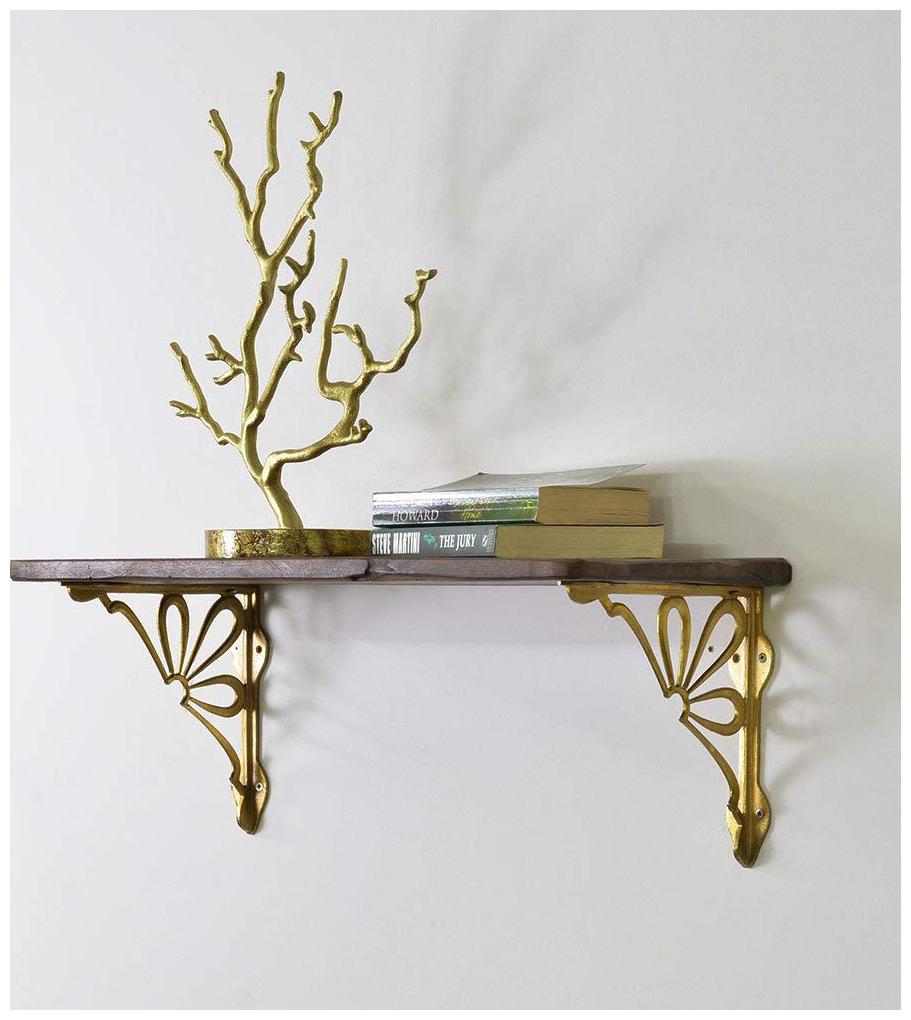 

Casa Decor Handmade Solid Wood Decorative Wall Floating Shelf with Floral Vintage Bracket