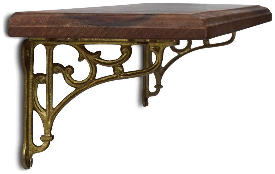 

Casa Decor Mango Wood Wall Shelf with Golden Bracket Georgian Pattern Cast Iron Brace (Brown)