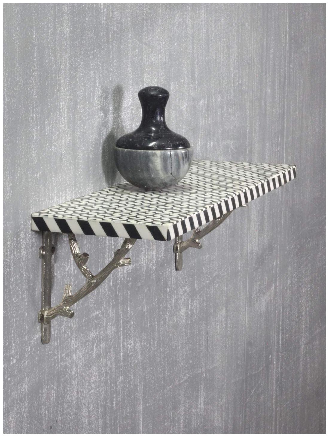 

Casa Decor Psychotomic Pattern Wooden Wall Hanging Bracket Shelf Shelves for Living Bed Room Decoration (Silver)