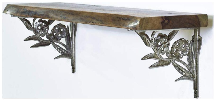 

Casa Decor Silver Flower Twain Sheesham Wood Wall Shelf Handicrafts Decorative Wall Hanging Bracket Shelf Shelves for Living Room Bed Room Decoration