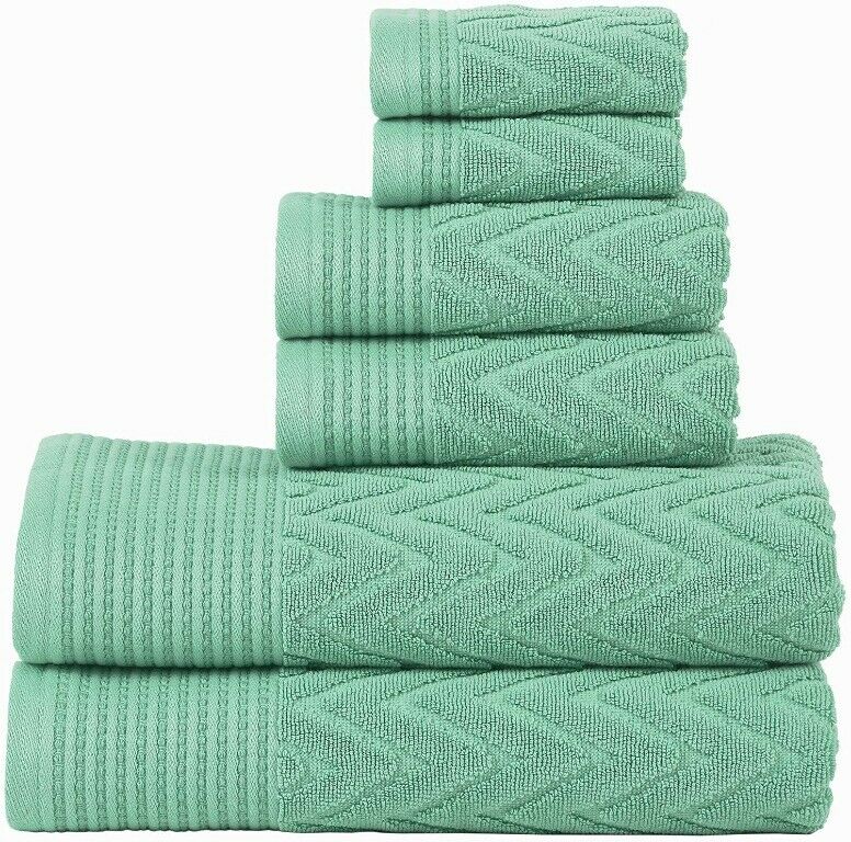 

Cascade Green Textured Chevron Jacquard Towel Set 2 Bath 2 Hand 2 Washcloths