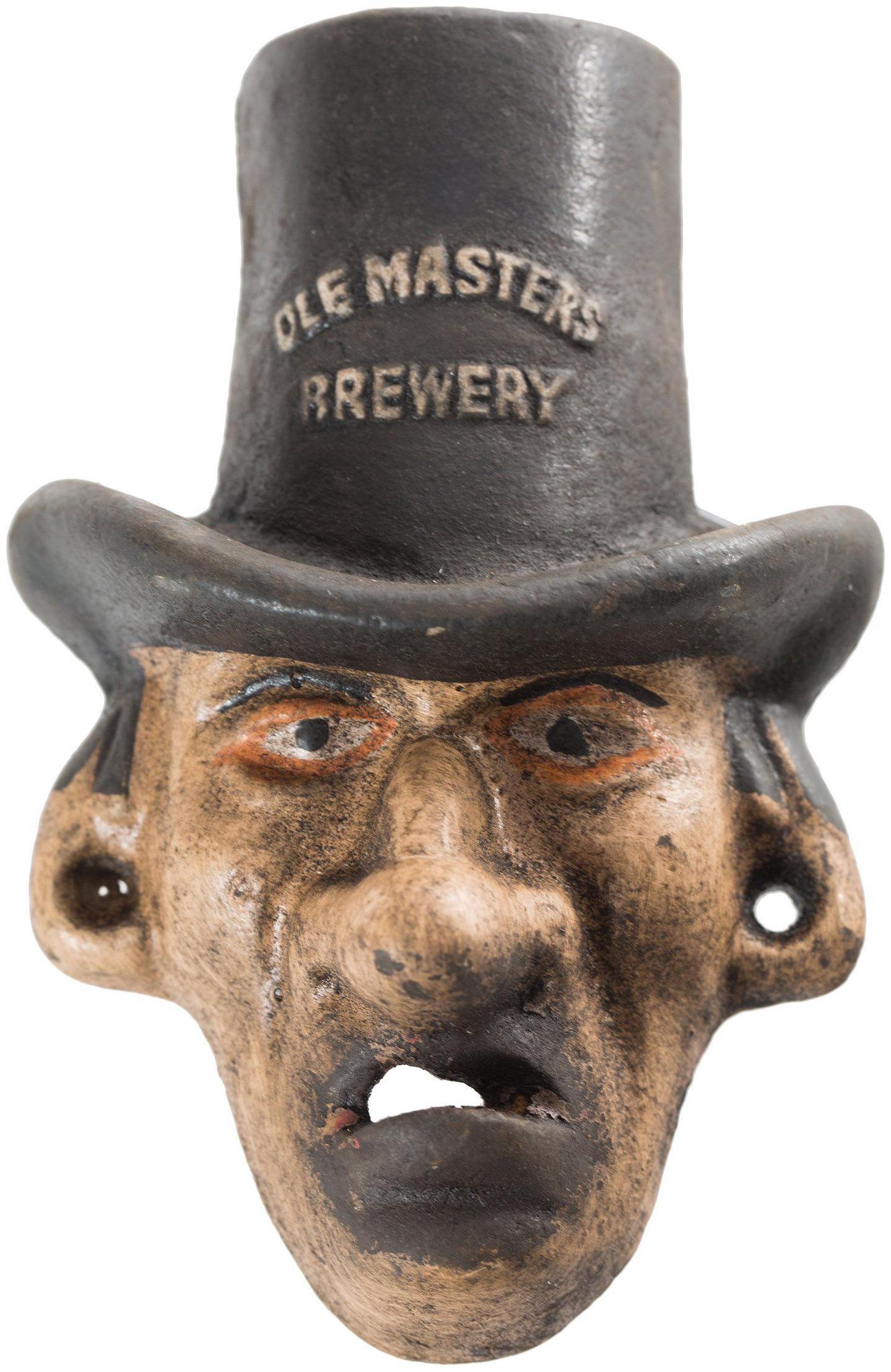 

Cast Iron Top Hat Man Ole Masters Brewery Wall Mount Bottle Opener