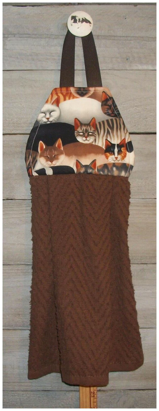 

Cats Packed Tabby Kitty Striped Calico Hanging Kitchen Hand Dishtowel Handmade