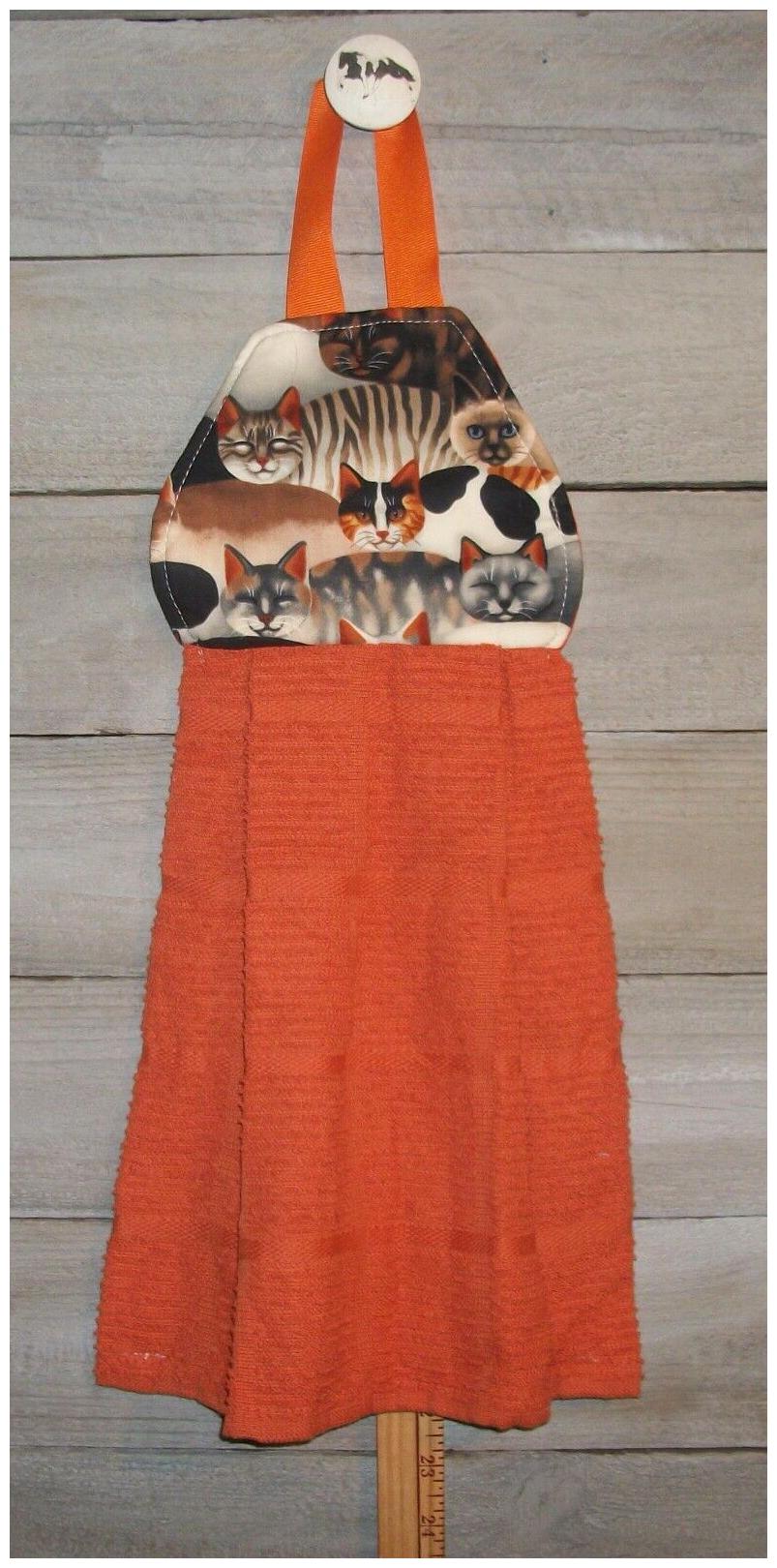 

Cats Packed Tabby Kitty Striped Calico Hanging Kitchen Hand Dishtowel Handmade