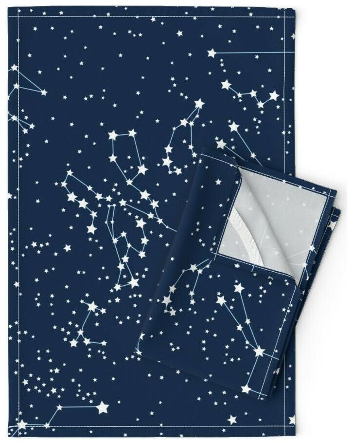 

Celestial Map Of Our Sky Maps Night Linen Cotton Tea Towels by Roostery Set of 2