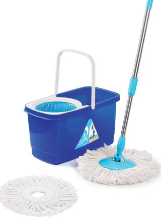 Cello Kleeno Easy Clean 360 deg Bucket Spin Mop With 2 Micro Fibre Refills Blue White