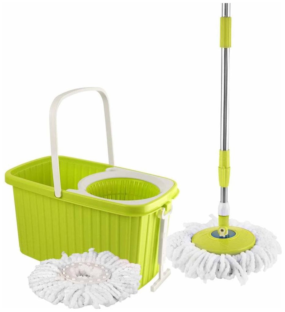 

Cello Kleeno Hi Clean Spin Mop with WHEELS with 2 refill and 1 liquid dispenser (Green)