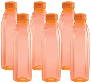 CELLOWARE Plastic Water Bottle Set of 6 ( Orange , 1000 ml )