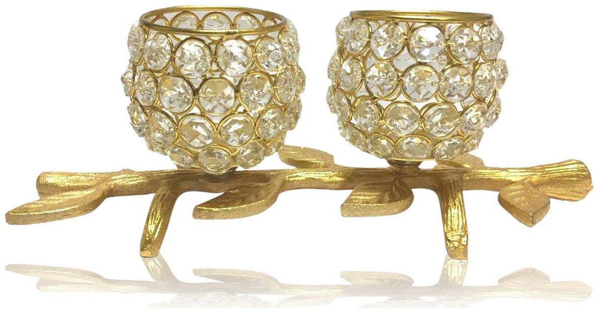 

Centerpiece Clear Glass Crystal Golden Candle Stand