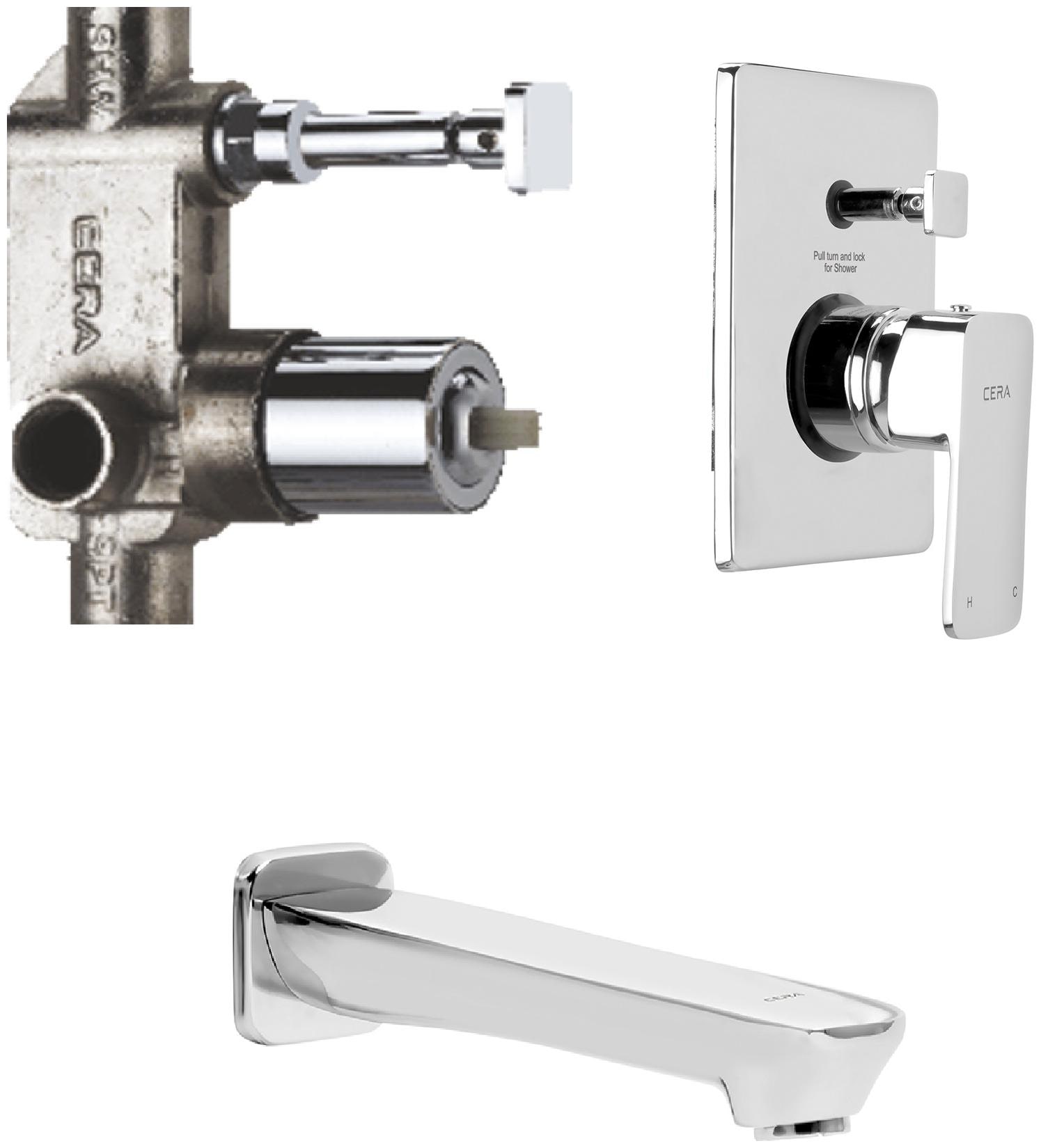 

CERA - Exposed Set of 5-Way Single Lever Concealed Diverter Lever Tip Ton Flange Concealed Part and Bath Tub Spout (Type - Ruby)