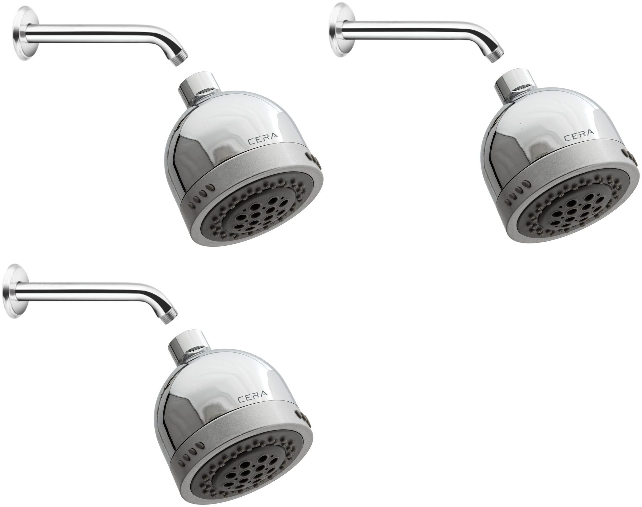 

CERA - Overhead Shower 80 MM (3 Inches) with 3 Flow and Shower Arm 230 MM (9 Inches) with Wall Flange Set of 3 pcs
