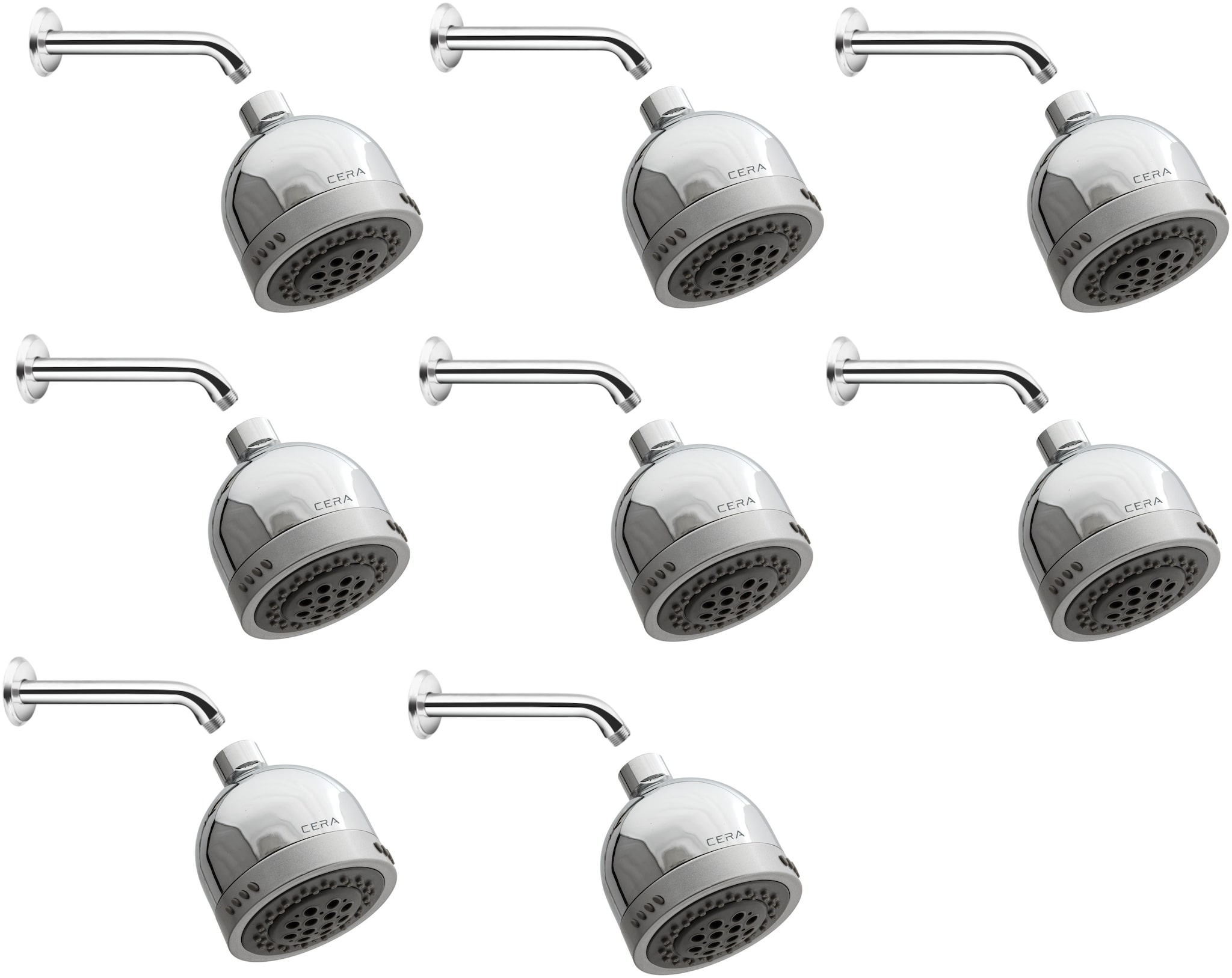 

CERA - Overhead Shower 80 MM (3 Inches) with 3 Flow and Shower Arm 230 MM (9 Inches) with Wall Flange Set of 8 pcs
