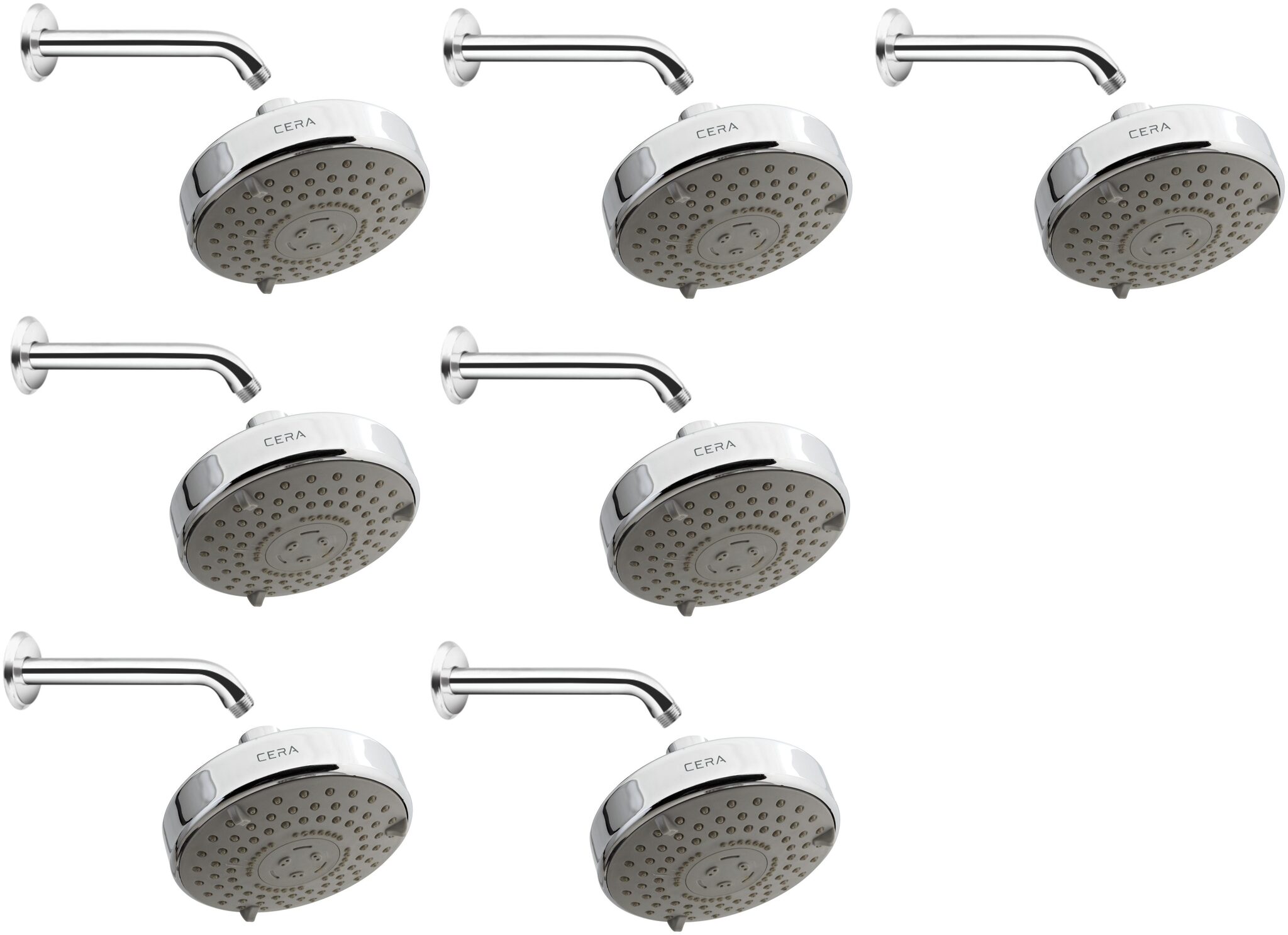 

CERA - Overhead Shower 95 MM (4 Inches) with 3 Flow and Shower Arm 230 MM (9 Inches) with Wall Flange Set of 7 pcs