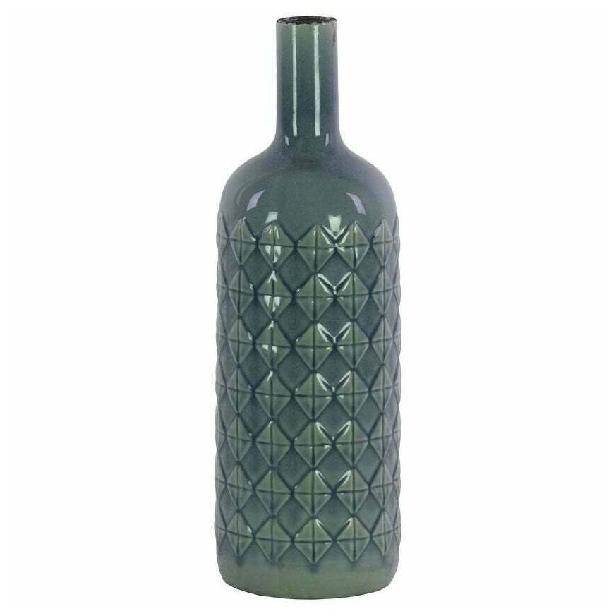 

Ceramic Bottle Vase With Embossed Diamond Pattern Large Blue