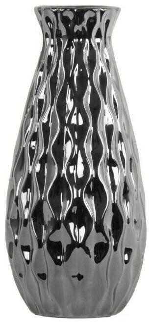 

Ceramic Round Bellied Vase with Embossed Wave Design Body Silver