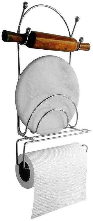 Chakla Belan Stand with Tissue Holder, Silver