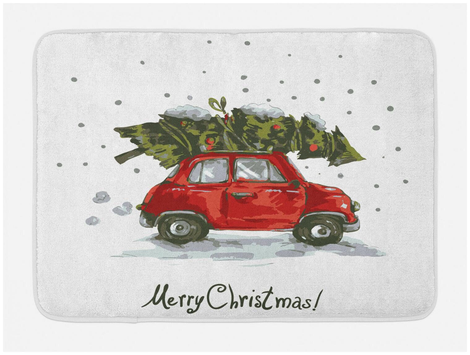 

Christmas Bath Mat Retro Car with Tree Non-Slip Plush Mat 29 5 X 17 5 Inches