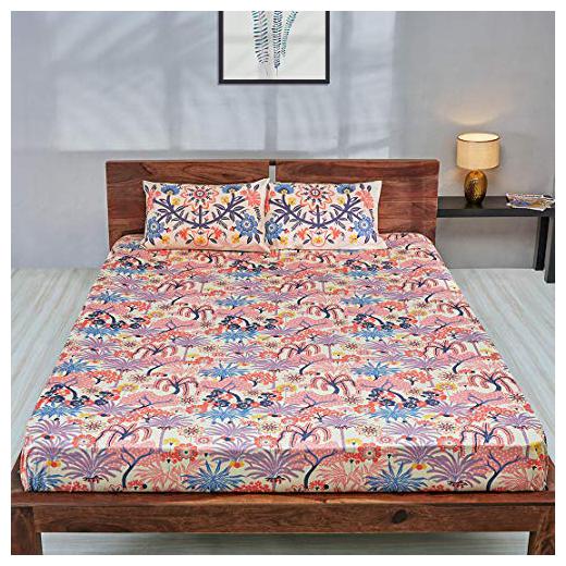 

Chumbak Cotton Printed Double Size Bedsheet 188 TC ( 1 Bedsheet With 2 Pillow Covers Pink )