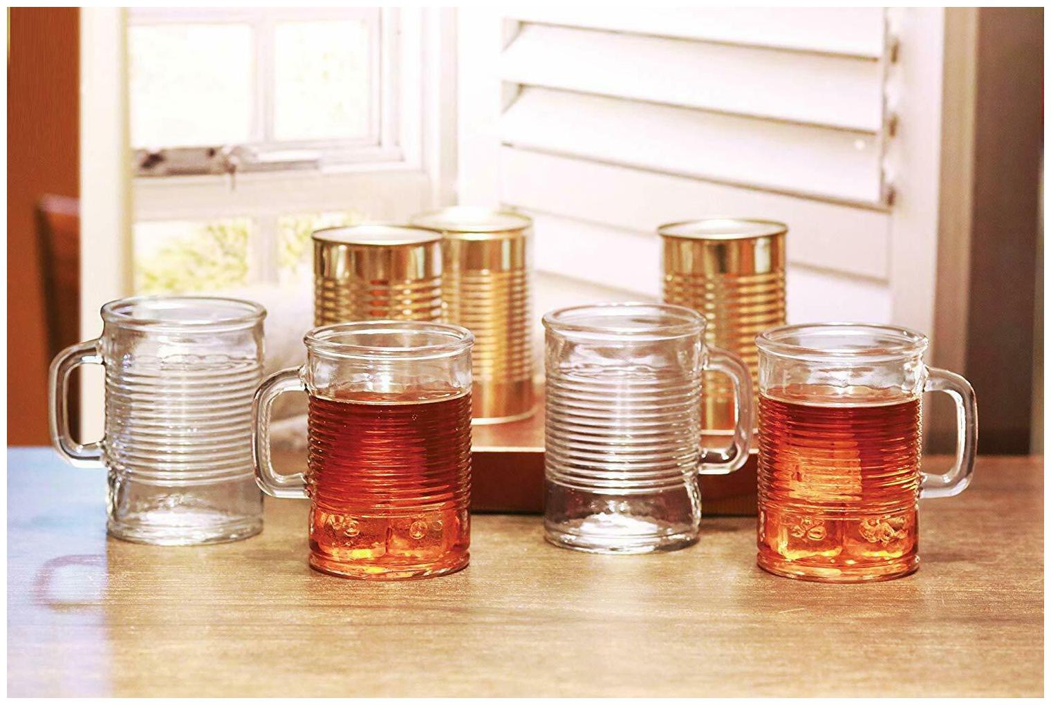 

Circleware Can Shaped Glass Drinking Mugs Set of 4 17 oz Clear