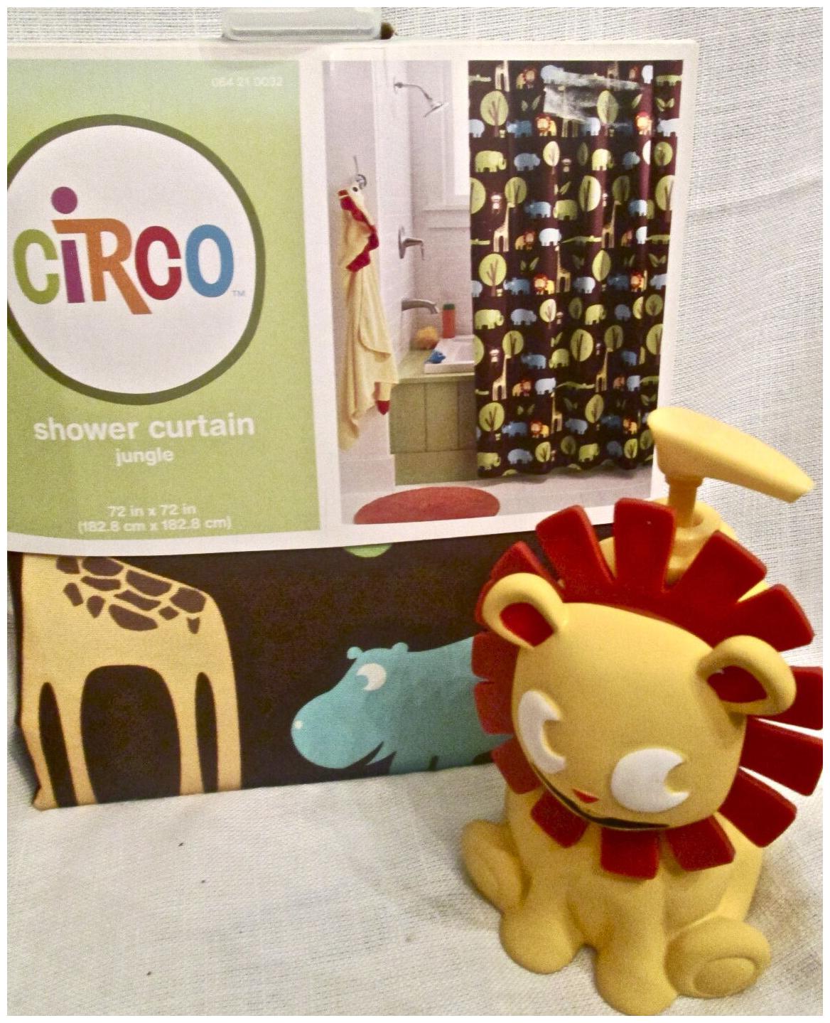 

Circo Jungle Shower Curtain 2pc Set Lion Lotion Soap Pump Dispenser NEW