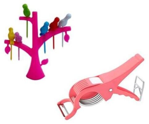 

Citresa 1 pc 2in 1 Vegetable Cutter-Peeler With 5 Stainless Steel Blade and 1 Fork Set