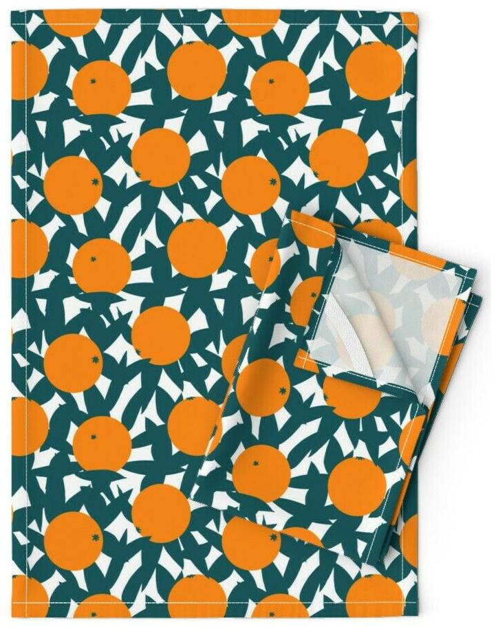 

Citrus Fruit Botanical Orange Linen Cotton Tea Towels by Roostery Set of 2