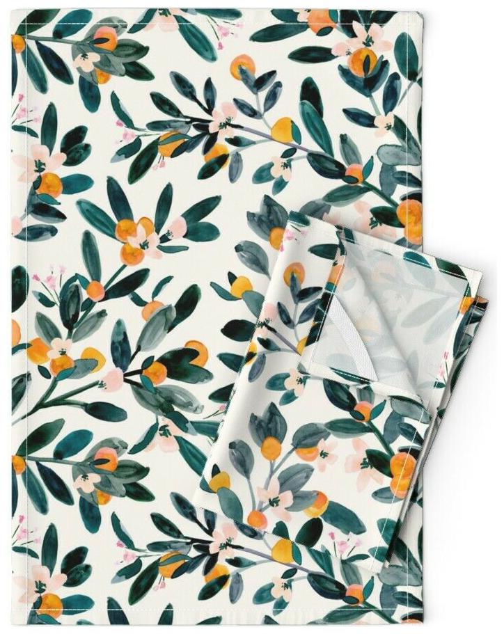 

Citrus Fruit Branches Watercolor Linen Cotton Tea Towels by Roostery Set of 2