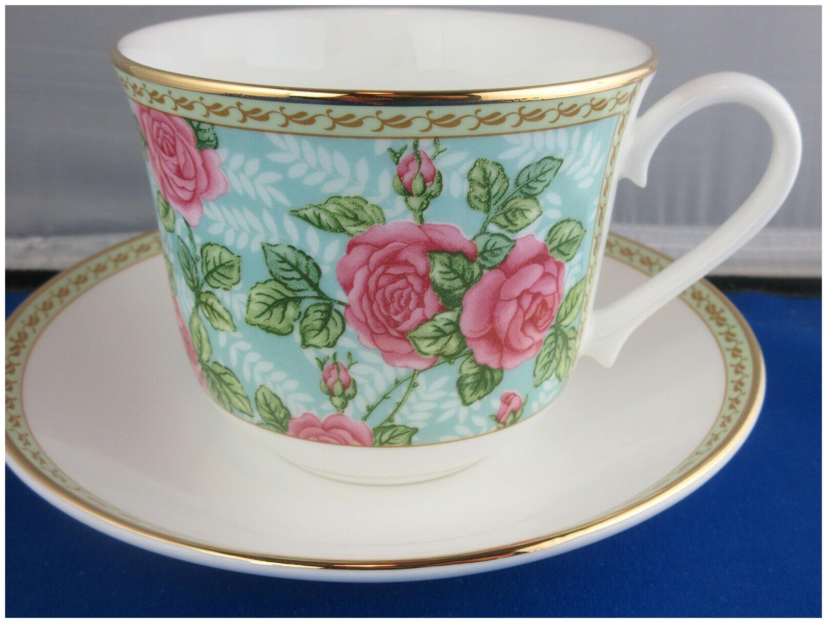 

CLASSIC ROSES FINE BONE CHINA BREAKFAST CUP SAUCER KIRKHAM MADE ENGLAND