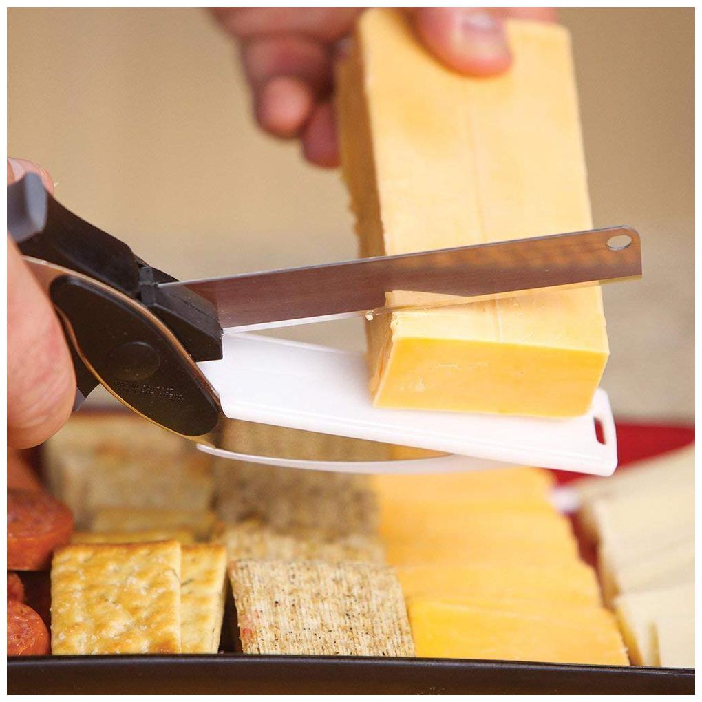 

Plastic Steel Clever Cutter -2 in 1 Kitchen Knife with Spring Action -Comes with Locking Hinge (Standard Black)
