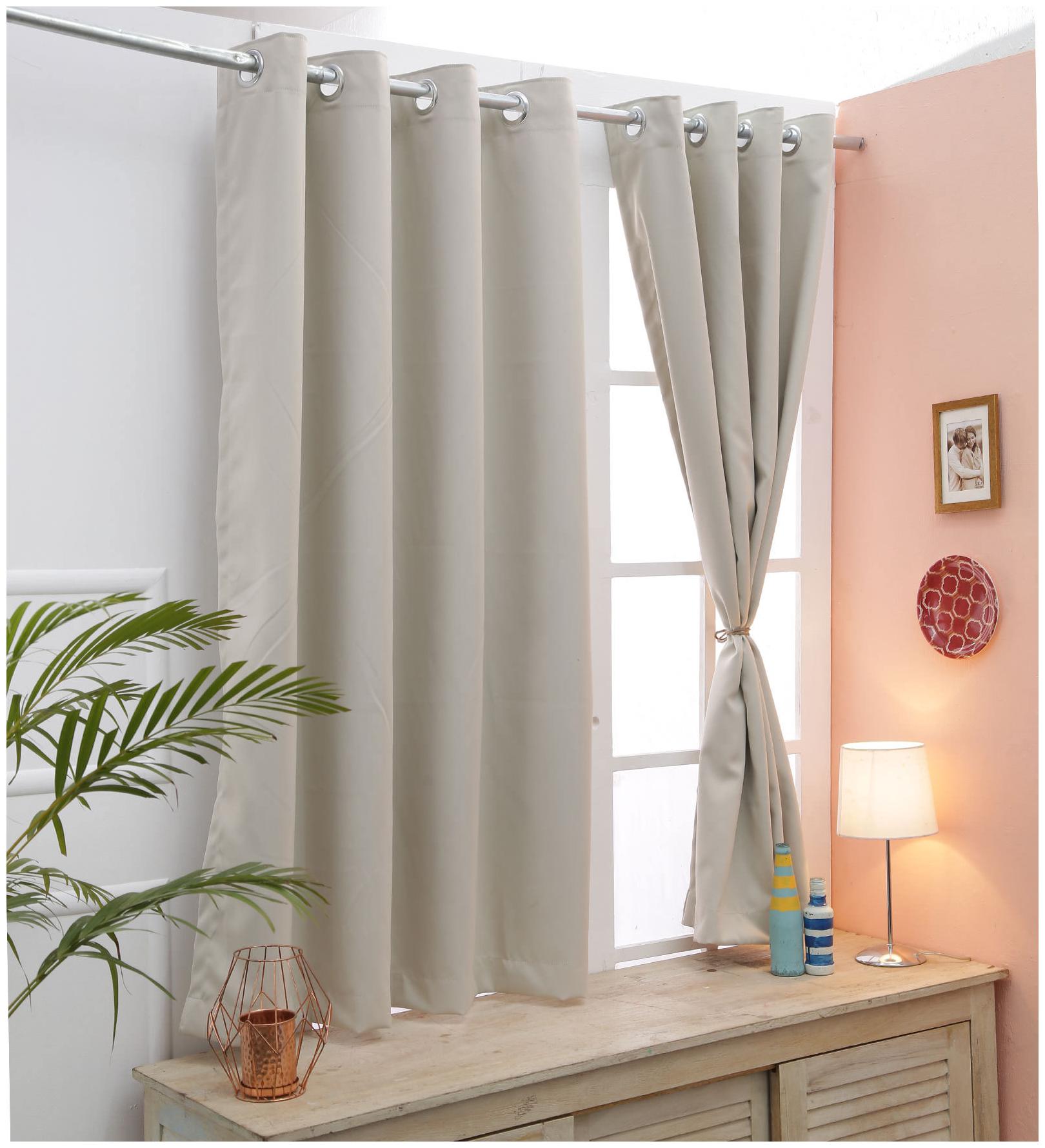 

Cliths 2 Panels Light Beige Solid Room Darkening Blackout Curtains For Window (137 cm (54 inch) x 152 cm (60 inch))