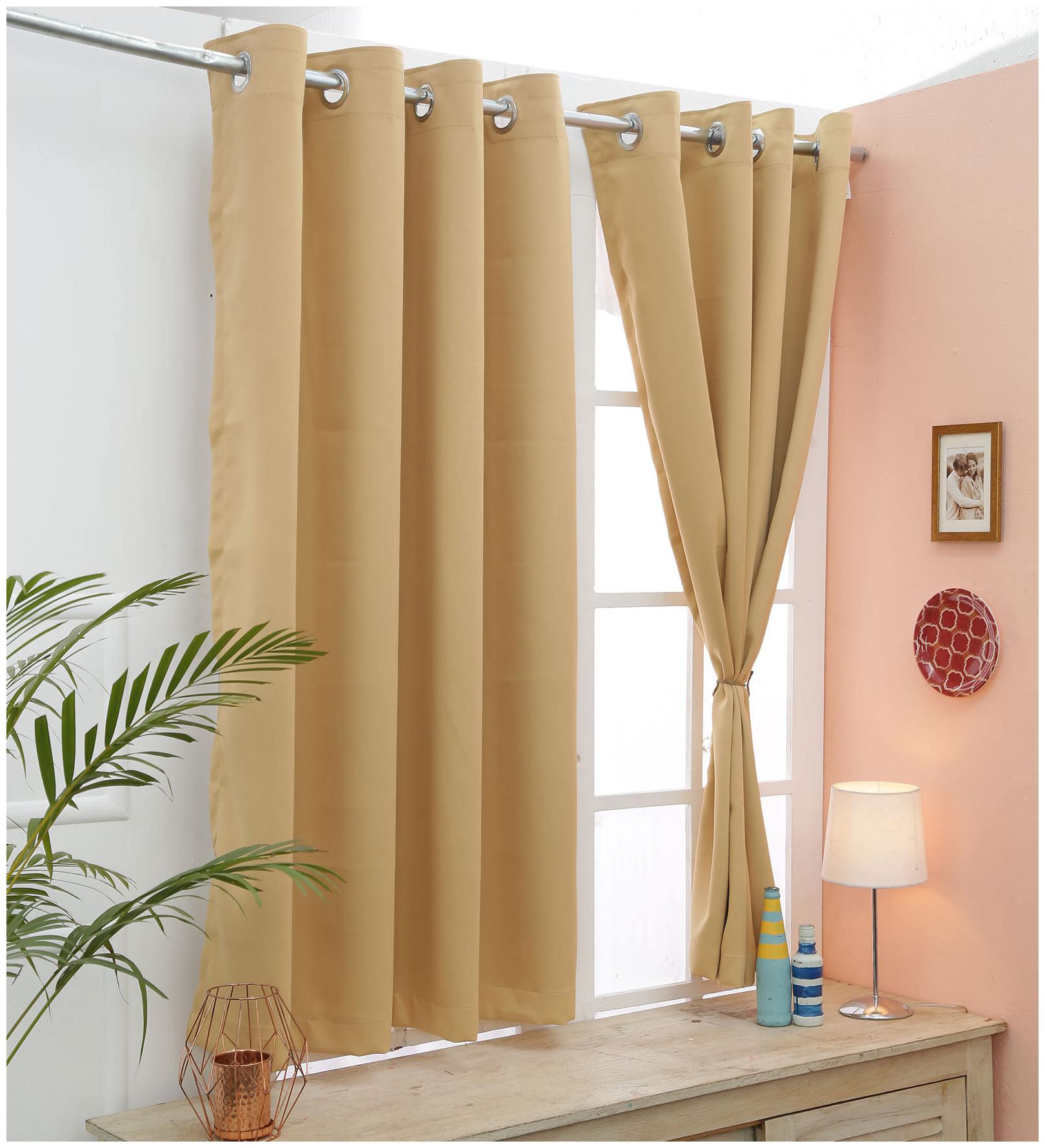 

Cliths Set of 2 Panels Beige Grommet Light Blocking Blackout Curtain For Window (137 cm (54 inch) x 152 cm (60 inch))