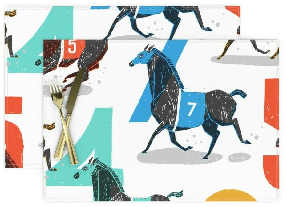 

Cloth Placemats Derby Race Horses Animal Kids Numbers Fun Set of 2