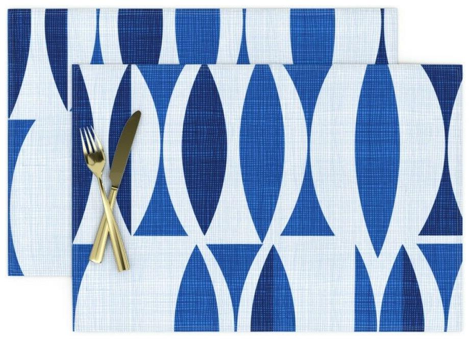

Cloth Placemats Abstract Vintage Geometric Blue Navy Nautical Set of 2