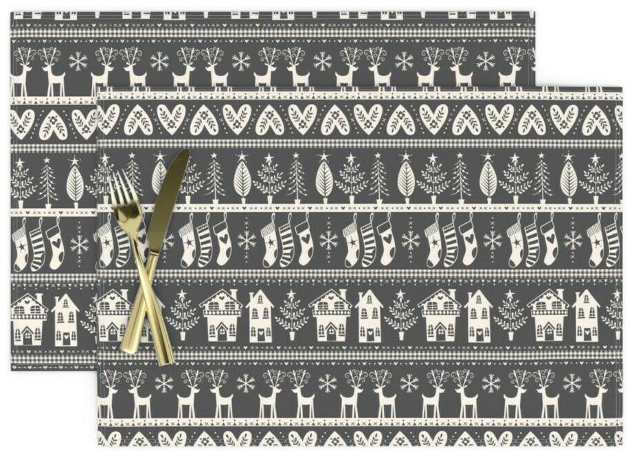

Cloth Placemats Christmas Christmas Tree Stocking Charcoal Set of 2