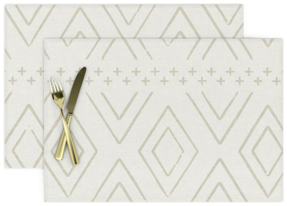 

Cloth Placemats Modern Farmhouse Moroccan Retro Diamonds Beige White Set of 2