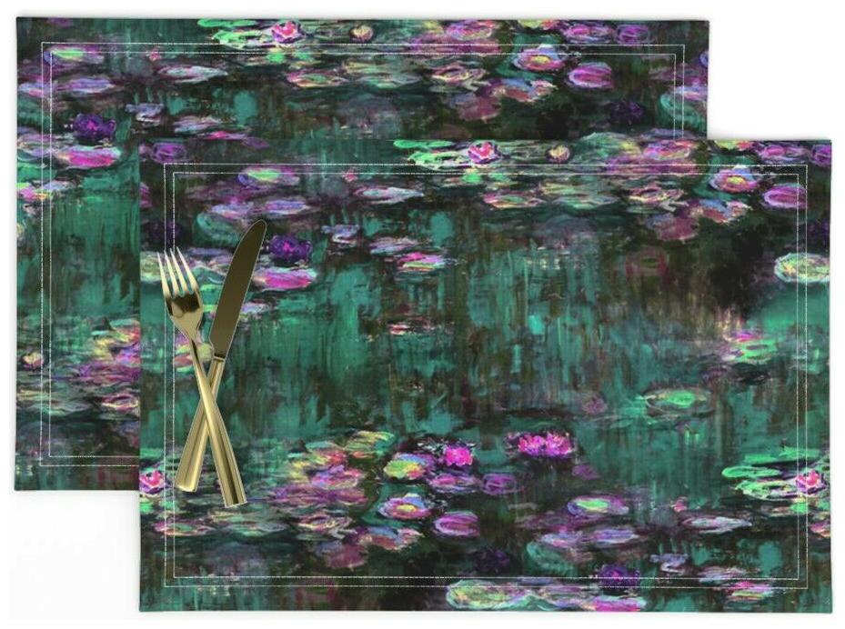 

Cloth Placemats Water Lilies Monet Floral Painting Impressionist Set of 2