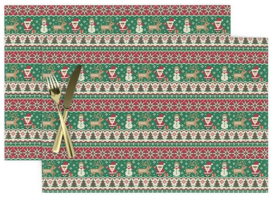 

Cloth Placemats Christmas Cross-Stitch Embroidery Xmas Celebratory Set of 2
