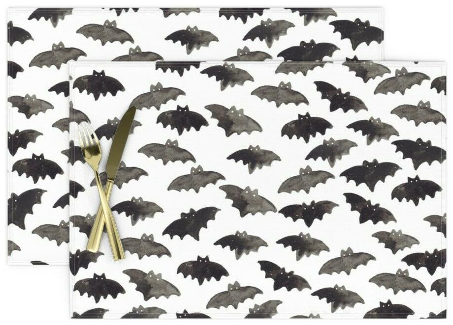 

Cloth Placemats Halloween Bat Watercolor Black White Kids Set of 2