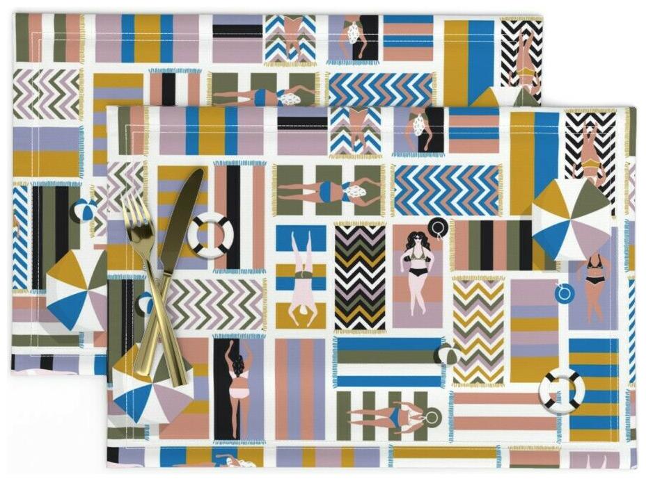 

Cloth Placemats Beach Geometric Pattern Nautical Swim Vacation Set of 2