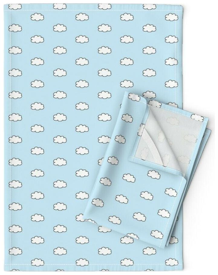 

Clouds On Blue Puffy White Sky Linen Cotton Tea Towels by Roostery Set of 2