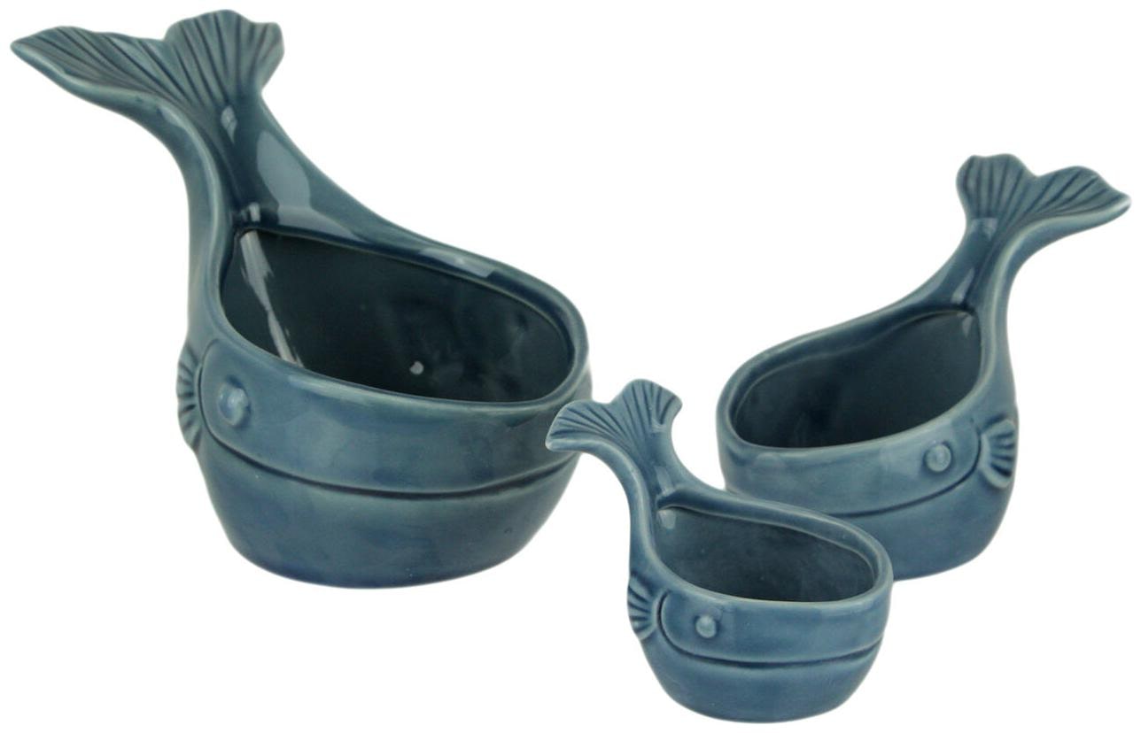 

Coastal Blue Sculpted Ceramic Whale Shaped Bowls Set of 3