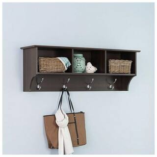 Buy Coat Hooks Rack Entryway Wall Shelf Wooden Brown Storage
