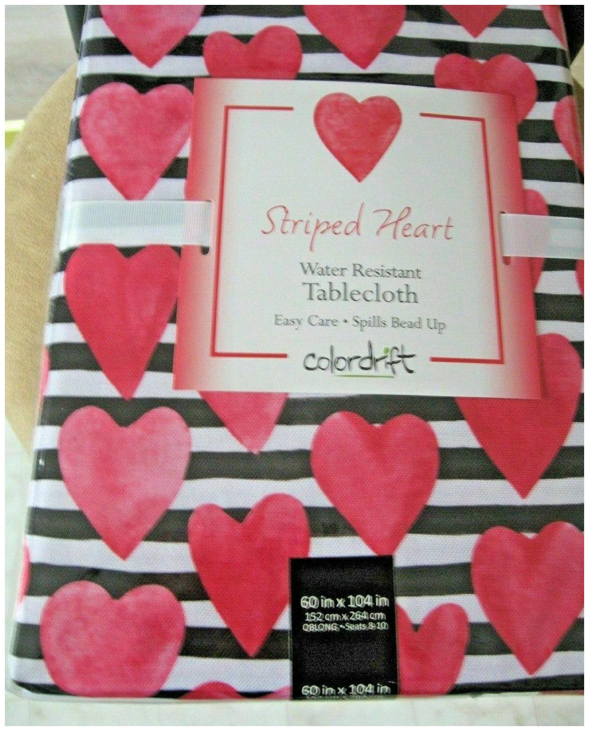 

Colordrift Striped Heart Fabric Tablecloth Water Resistant 60 x 104 NIP